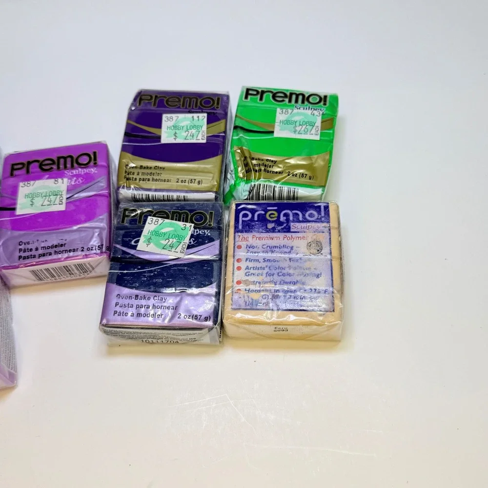 Sculpey Premo Accents Polymer Clay Lot 9 Bars 2oz Metallic Purple Green Ecru